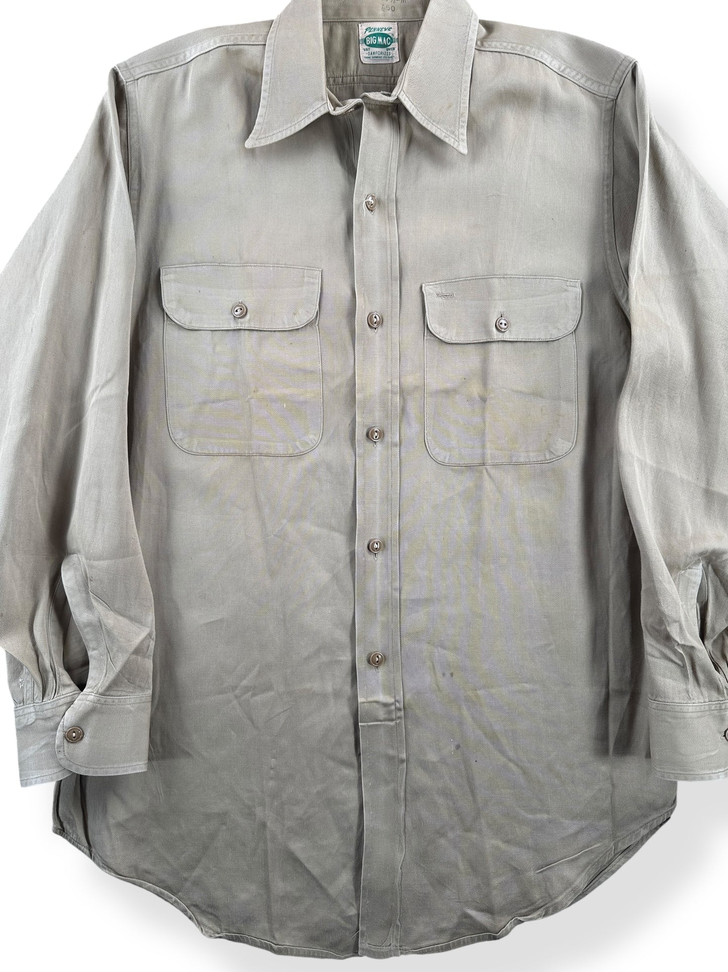 Front Close Up of Vintage Penneys Big Mac Khaki Work Shirt SZ M