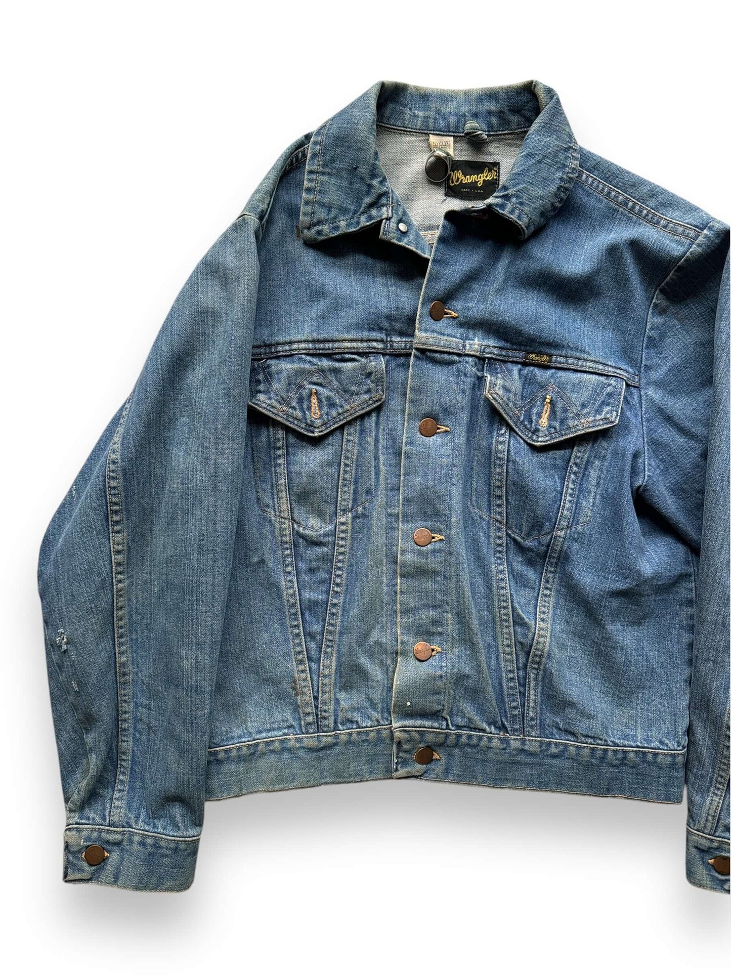 front right of Vintage 70s Wrangler Denim Trucker Jacket SZ 42