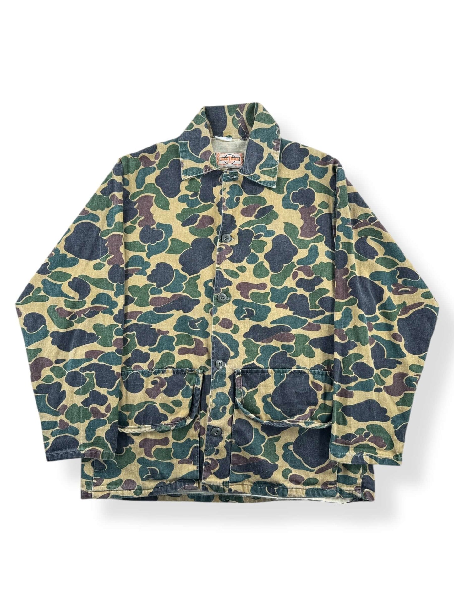 Front of Vintage Saf-T-Bak Duck Camo Hunting Jacket SZ L