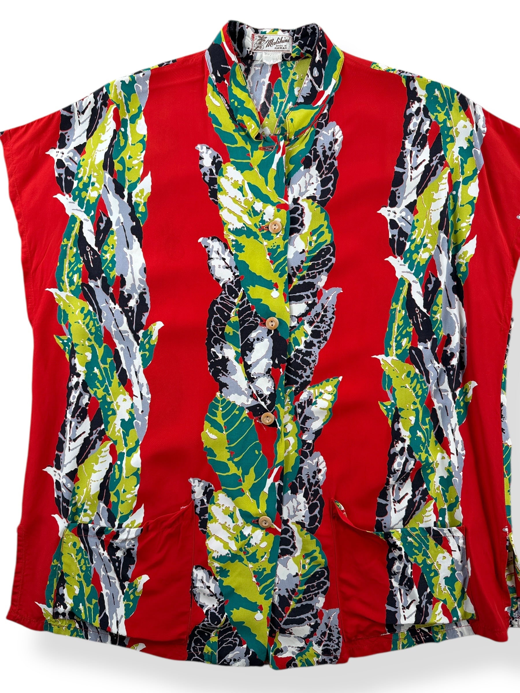 Front Close Up of Vintage Malihini Women's Border Print Top SZ 20