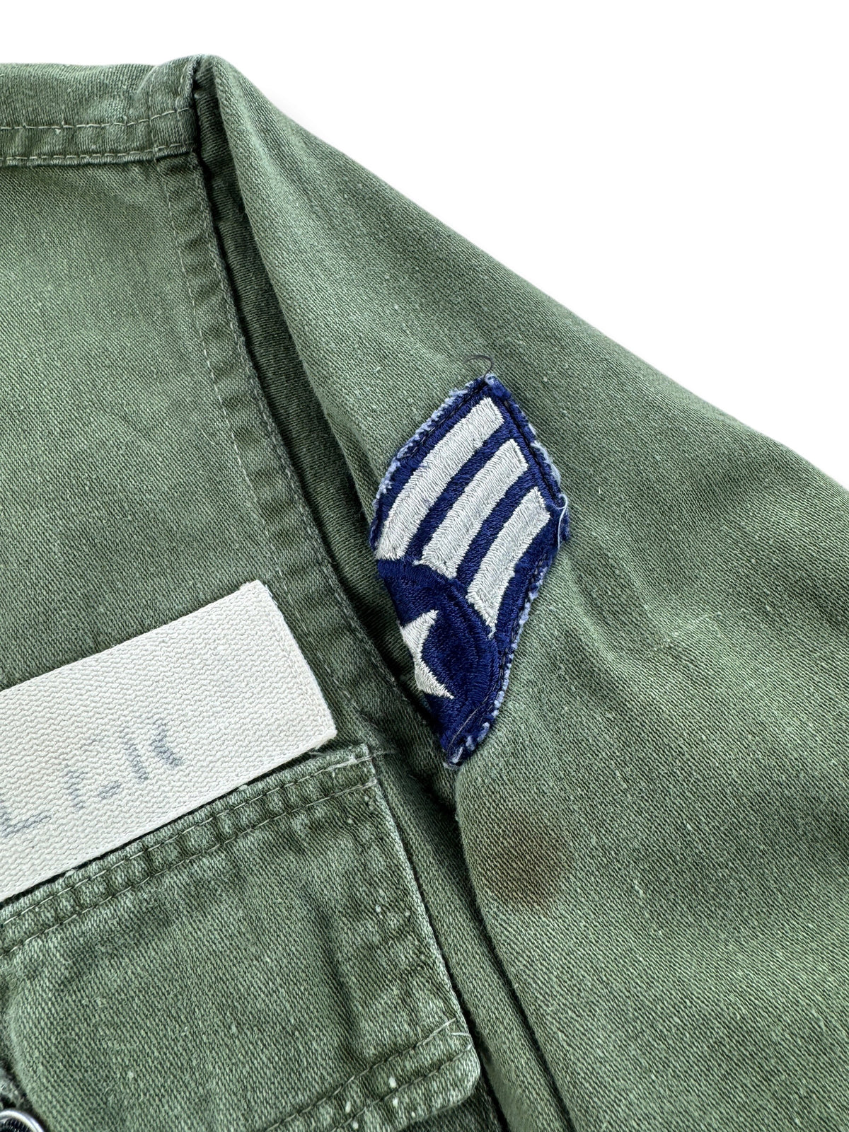 Patch on sleeve of Vintage 13 Star Button Fatigue Shirt SZ S