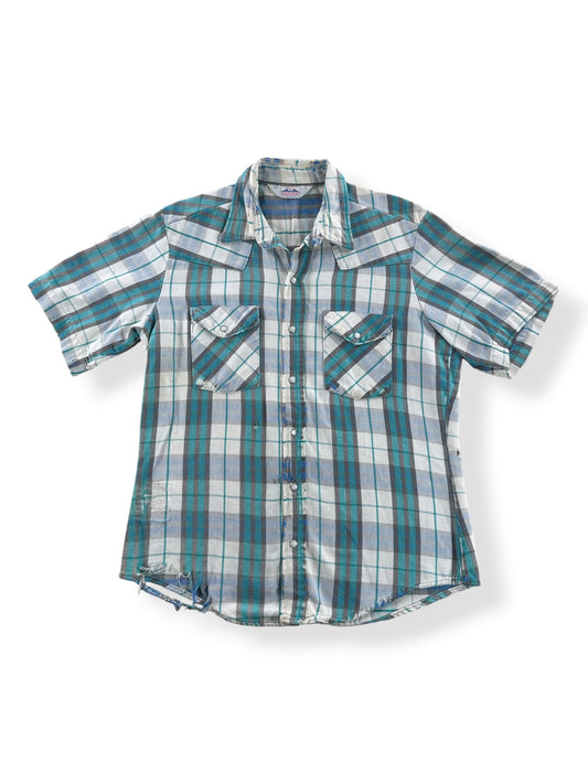 Front of Vintage 80s Thrashy Pearl Snap Flannel SZ L