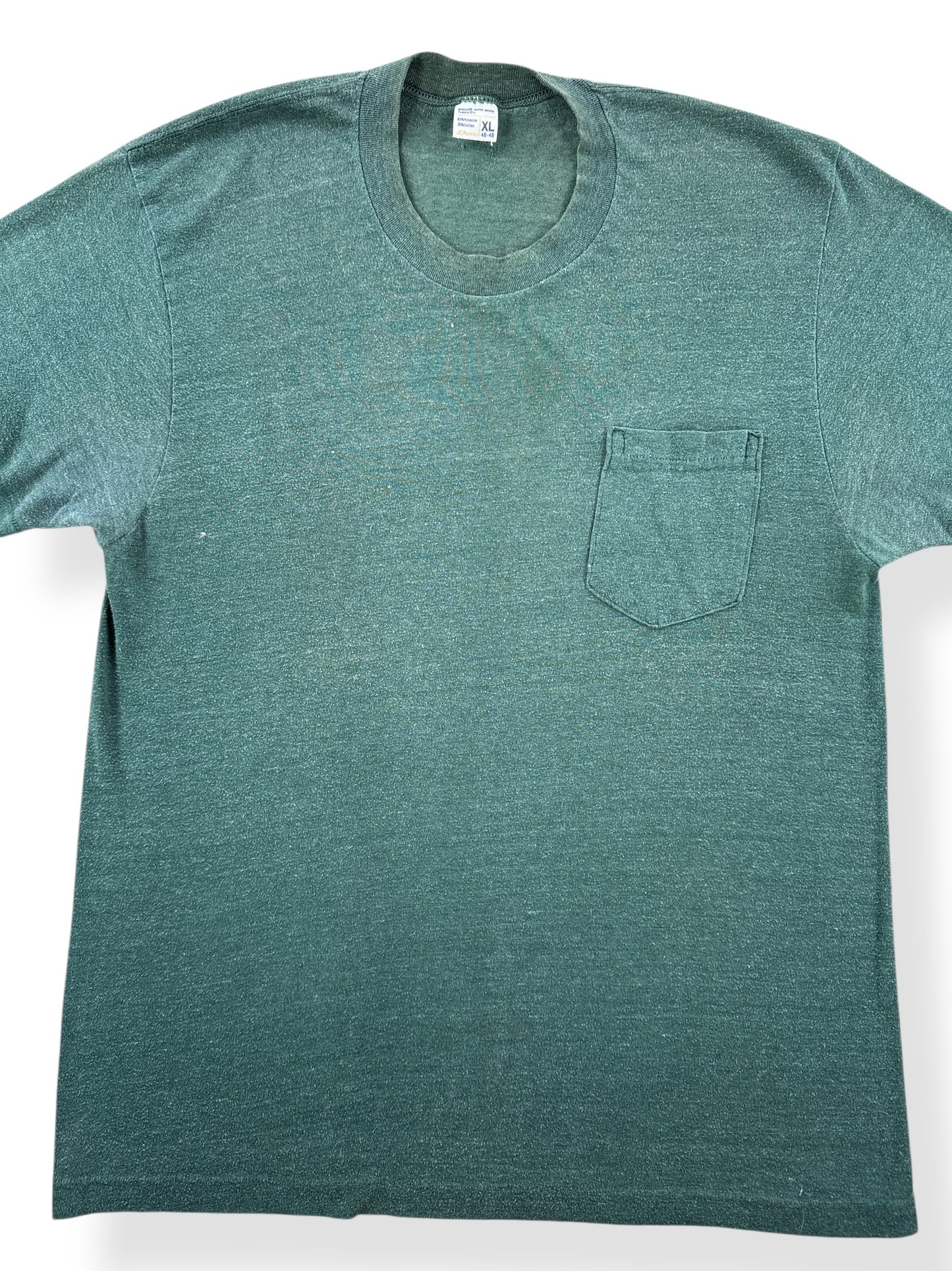 Front Close Up of Vintage Penney's Green Pocket Tee SZ M