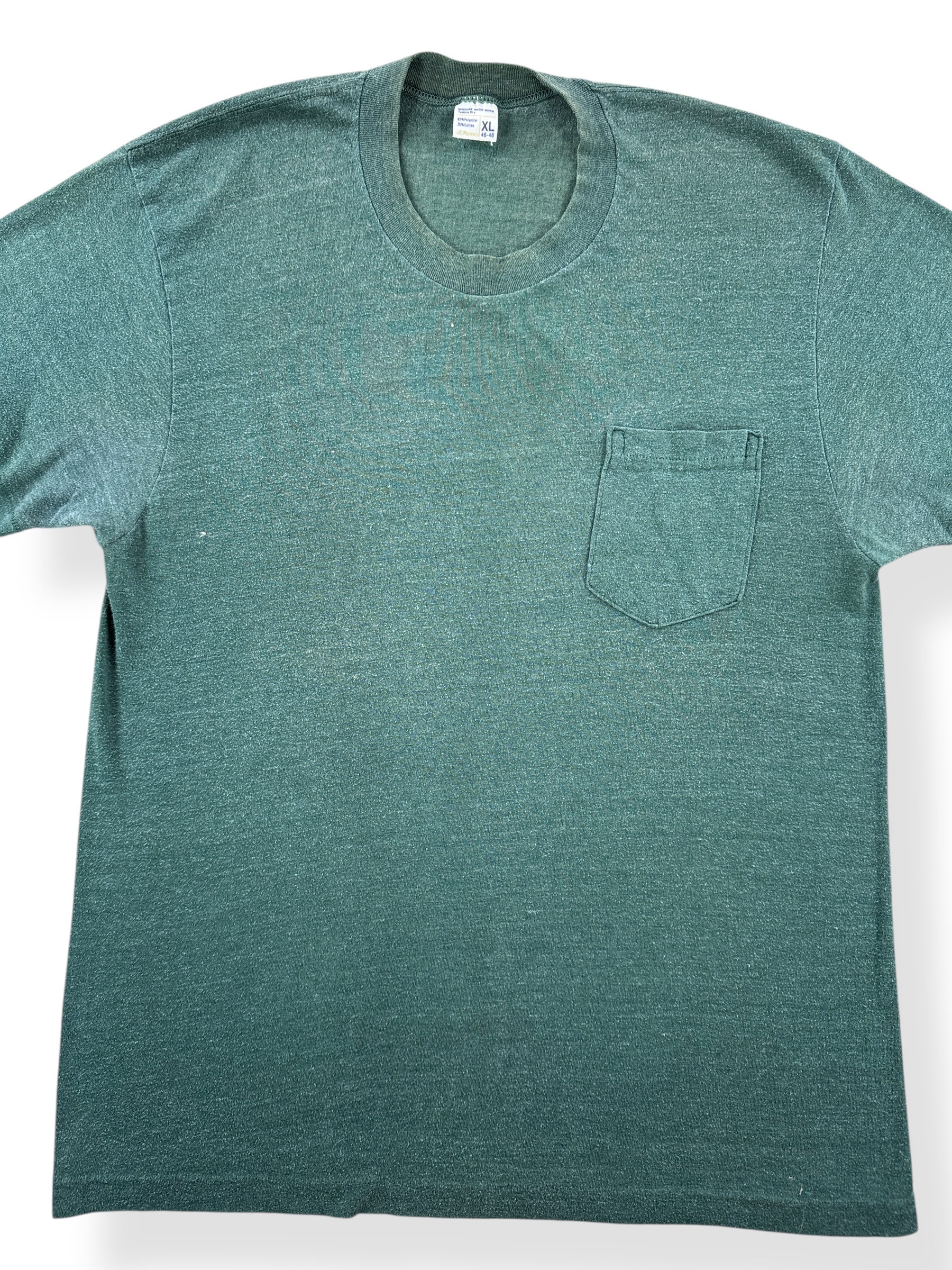 Front Close Up of Vintage Penney's Green Pocket Tee SZ M