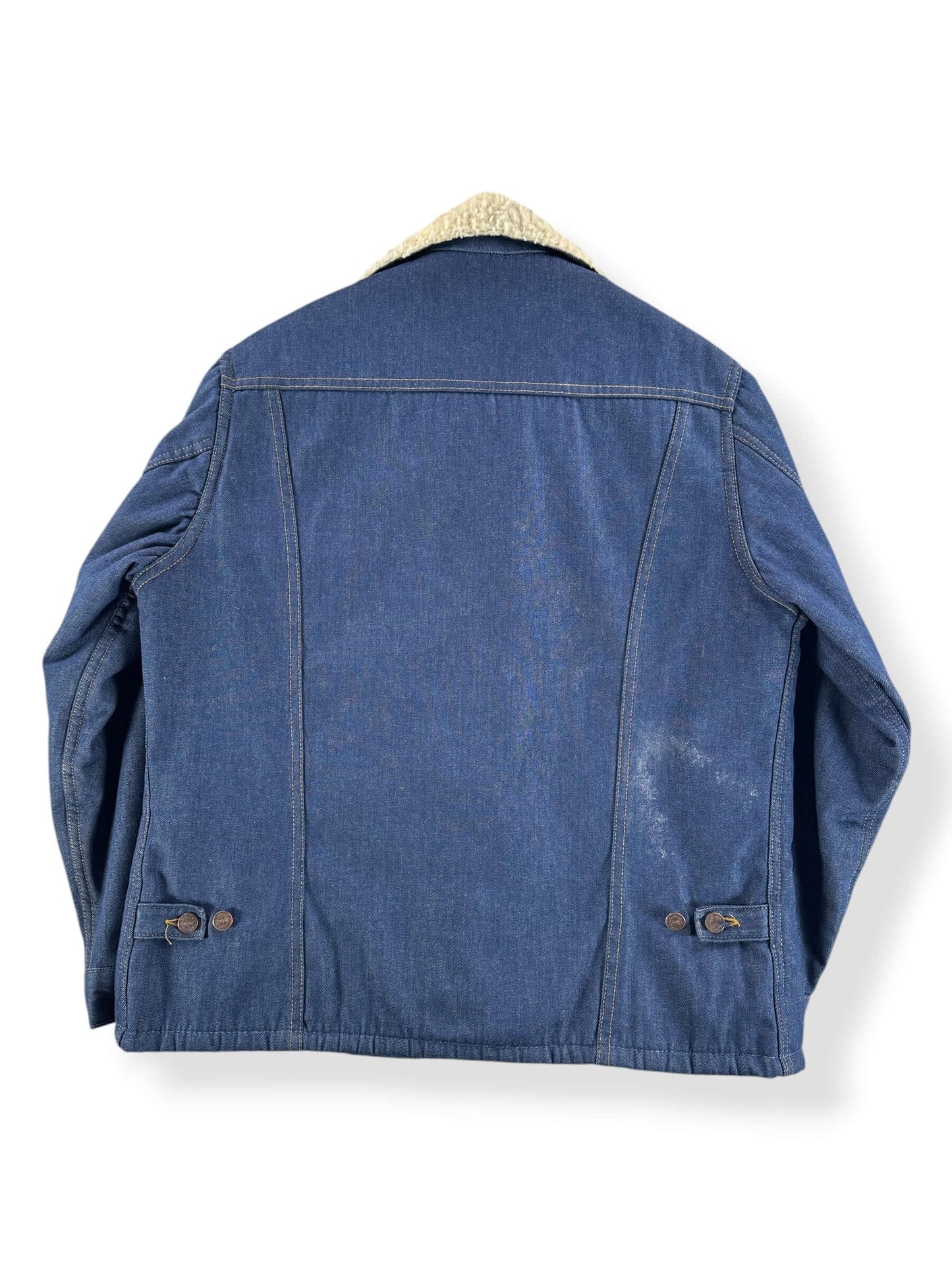 Back of Vintage Roebucks Raw Denim Shearling Jacket SZ 46