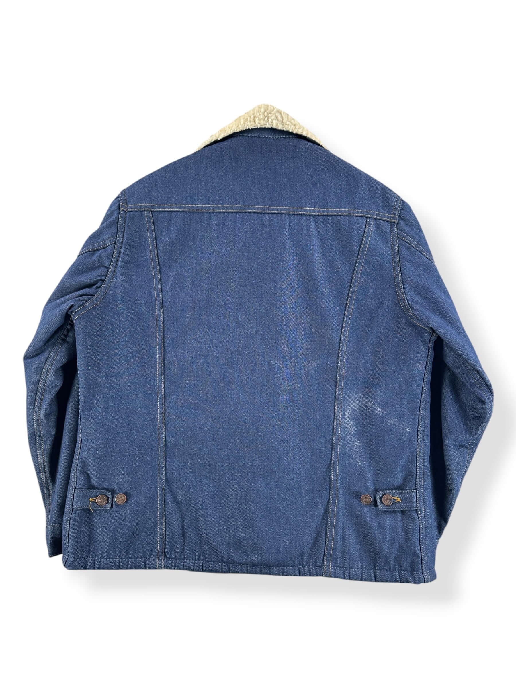Back of Vintage Roebucks Raw Denim Shearling Jacket SZ 46