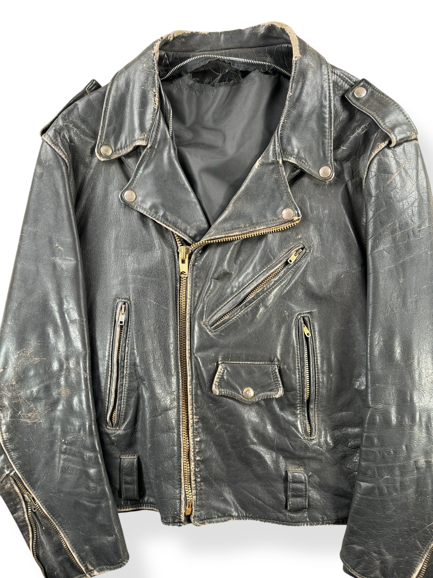 Front Front Close Up of Vintage Leather Jacket SZ M