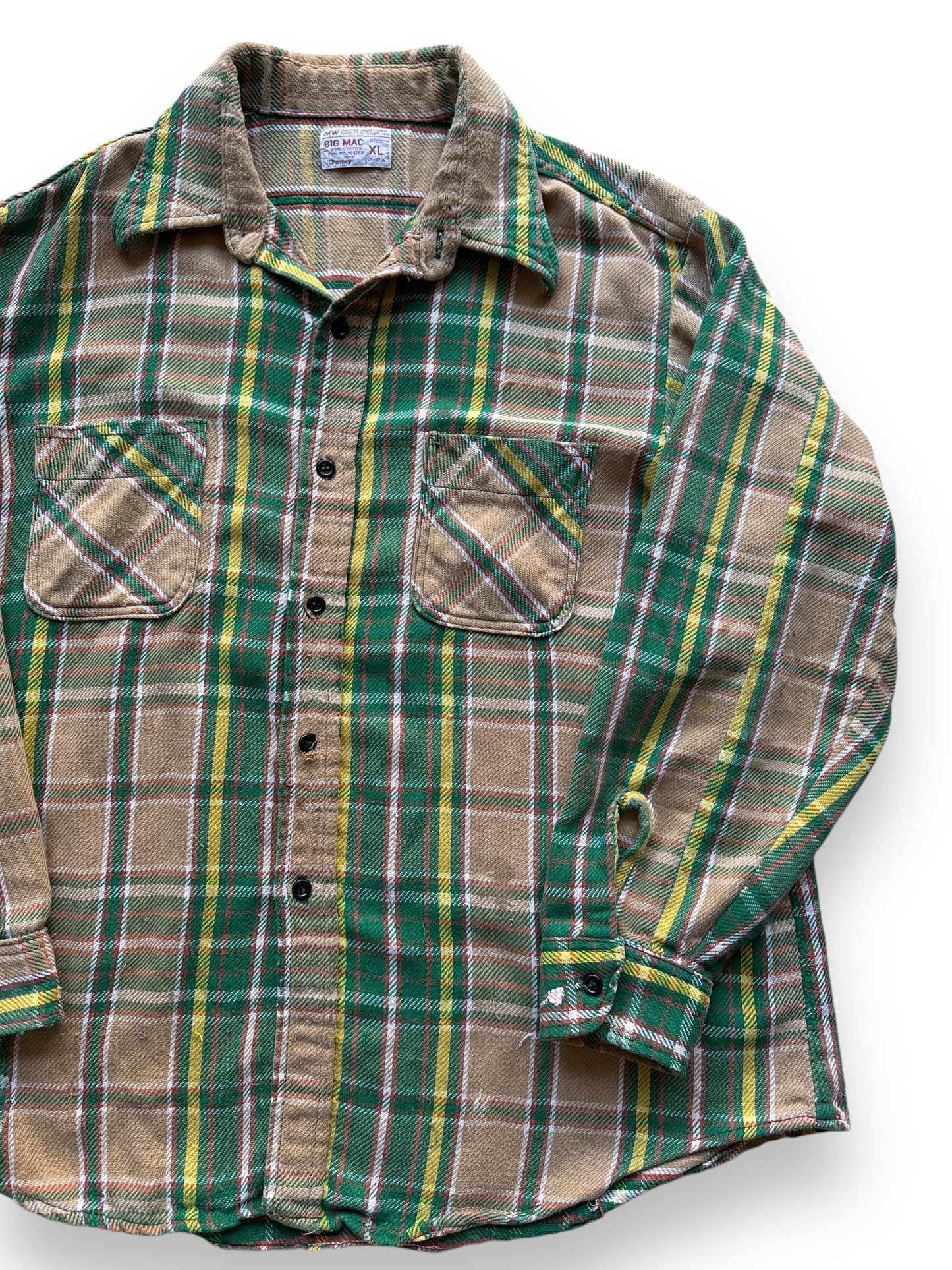 front left of Vintage Big Mac Green/Yellow/Tan Cotton Flannel SZ XL