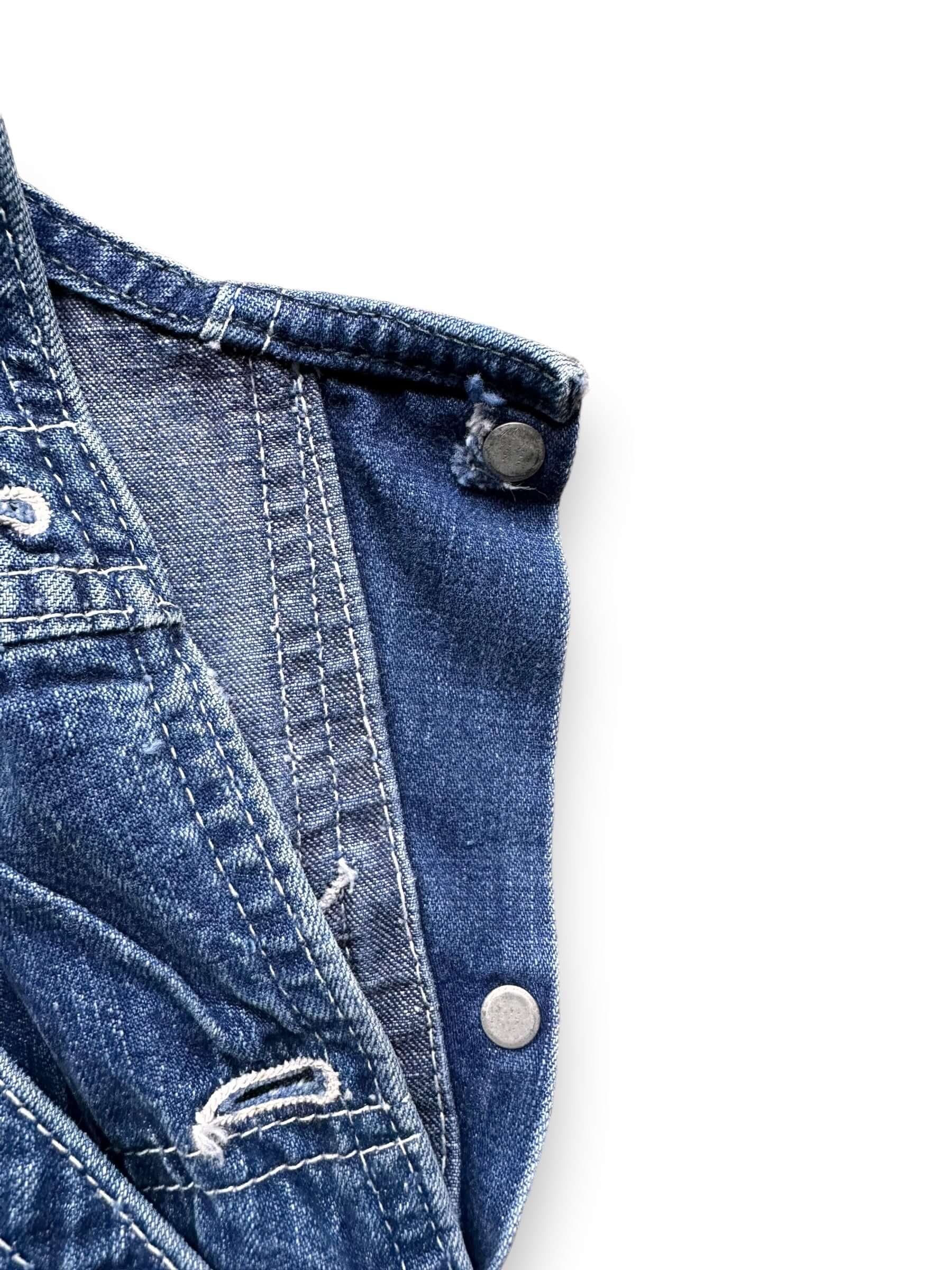 Hole on Button on Right Hip on 70's Era Lee Jelt Denim Overalls | Vintage Denim Workwear Seattle | Seattle Vintage Denim