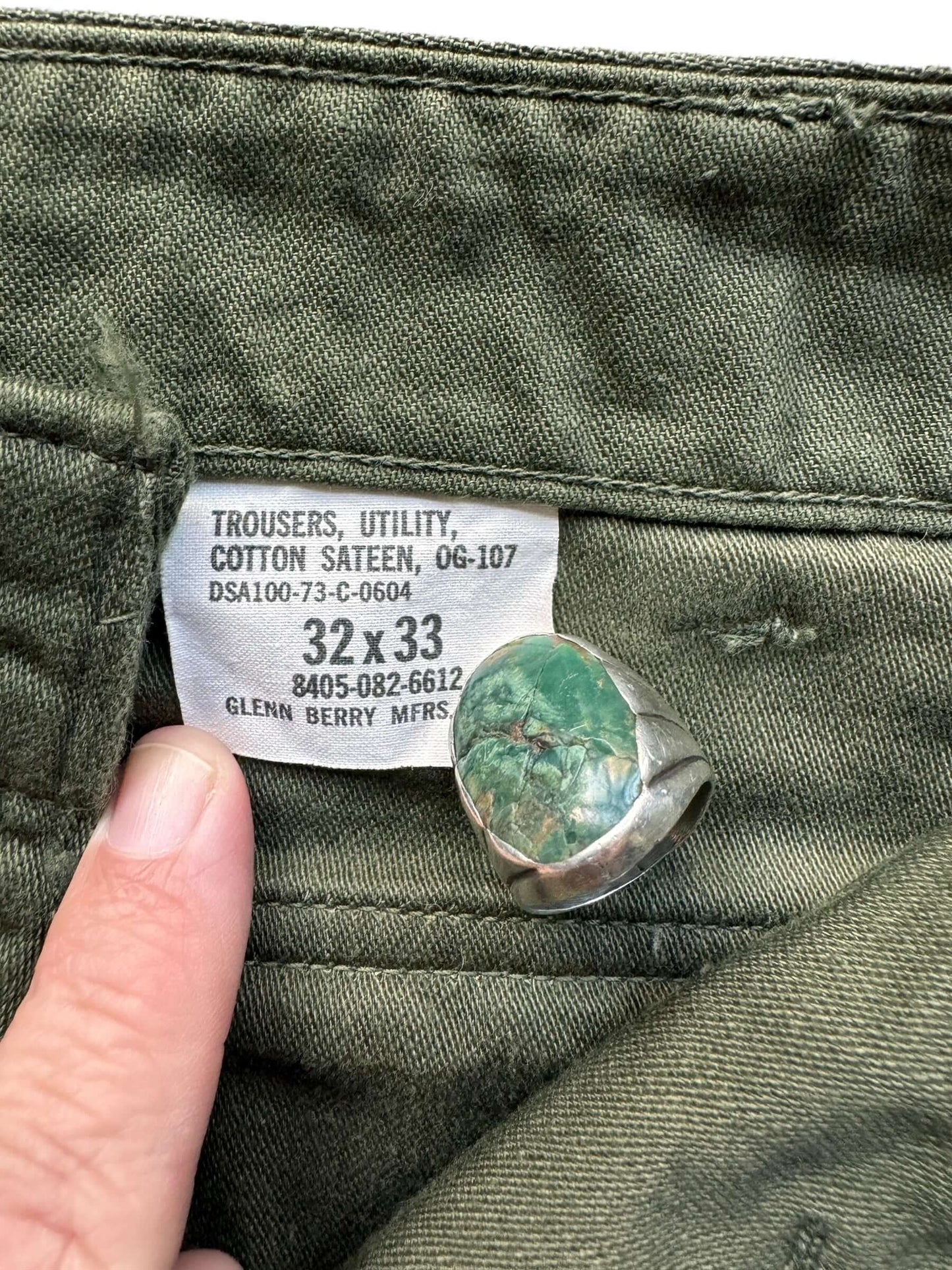 size tag on Crispy Vietnam Era Cotton Sateen OG-107's W30