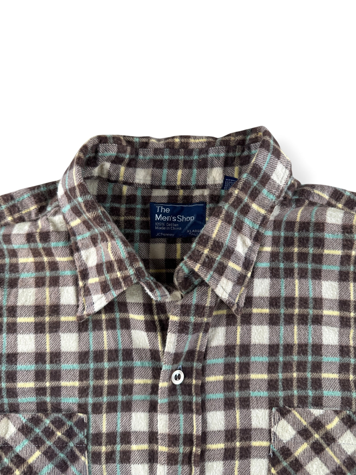 Collar on Vintage JC Penney's Mint Chocolate Printed Cotton Flannel SZ XL