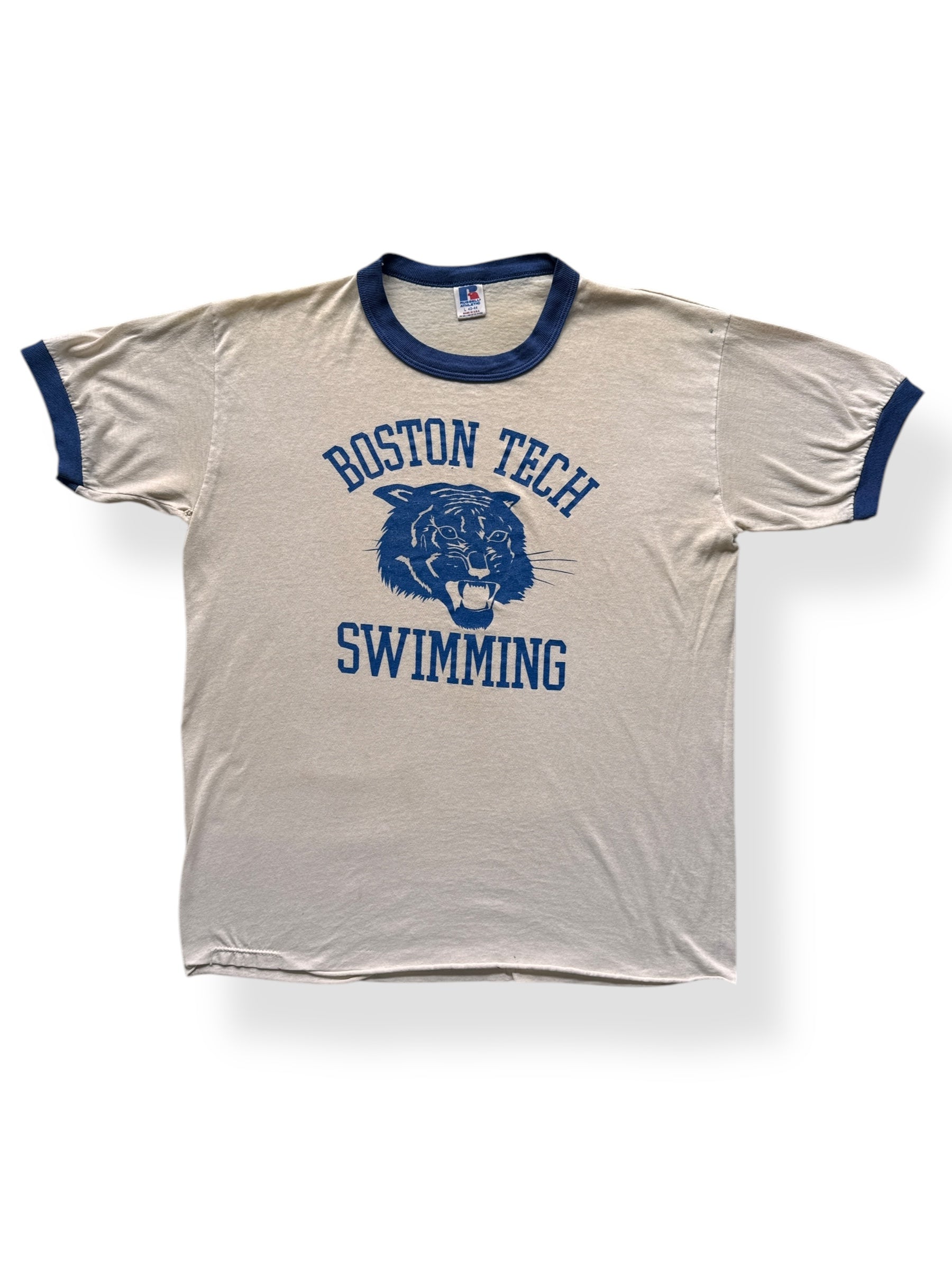 Front of Vintage Boston Tech Swimming Ringer SZ L