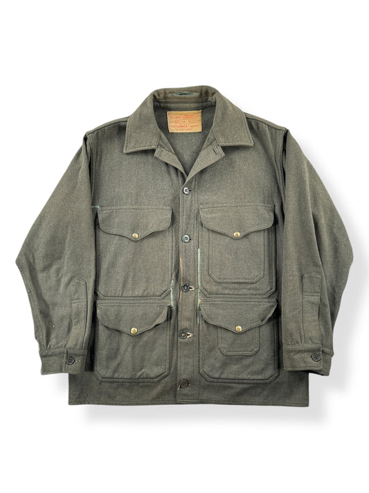 Front of Vintage 60’s Filson Green Wool Mackinaw Jacket W/ Repairs SZ L