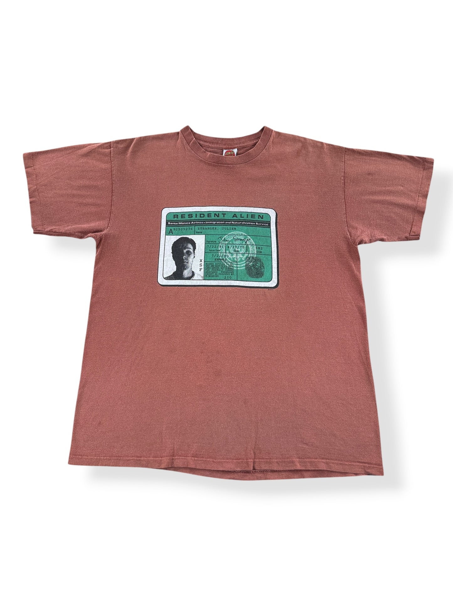 Front of Vintage Santa Cruz Julien Stranger Santa Monica Airlines Skateboard Tee SZ XL