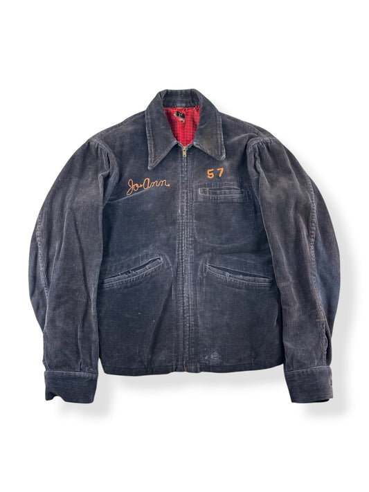 Front of Vintage 1957 Hershey High Trojans Corduroy Varsity Jacket SZ 34
