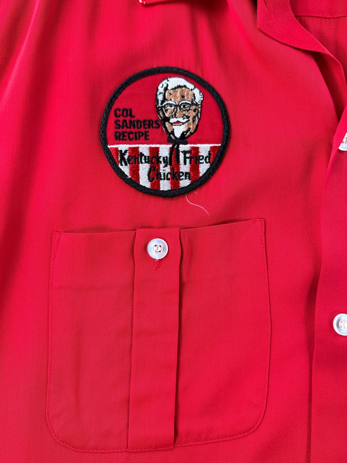 Col Sanders KFC Patch on Vintage 1960s KFC Bowling Rayon Shirt SZ L