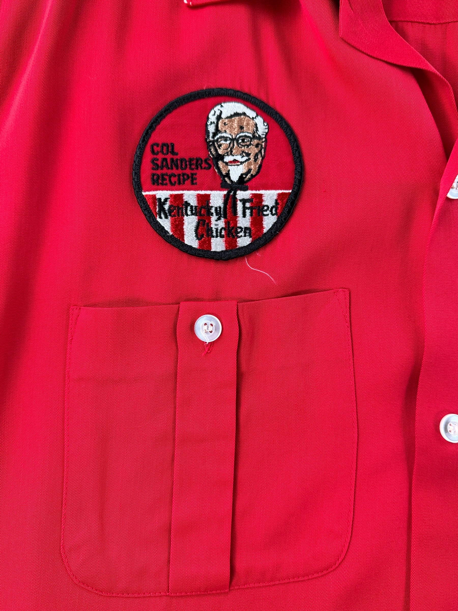 Col Sanders KFC Patch on Vintage 1960s KFC Bowling Rayon Shirt SZ L