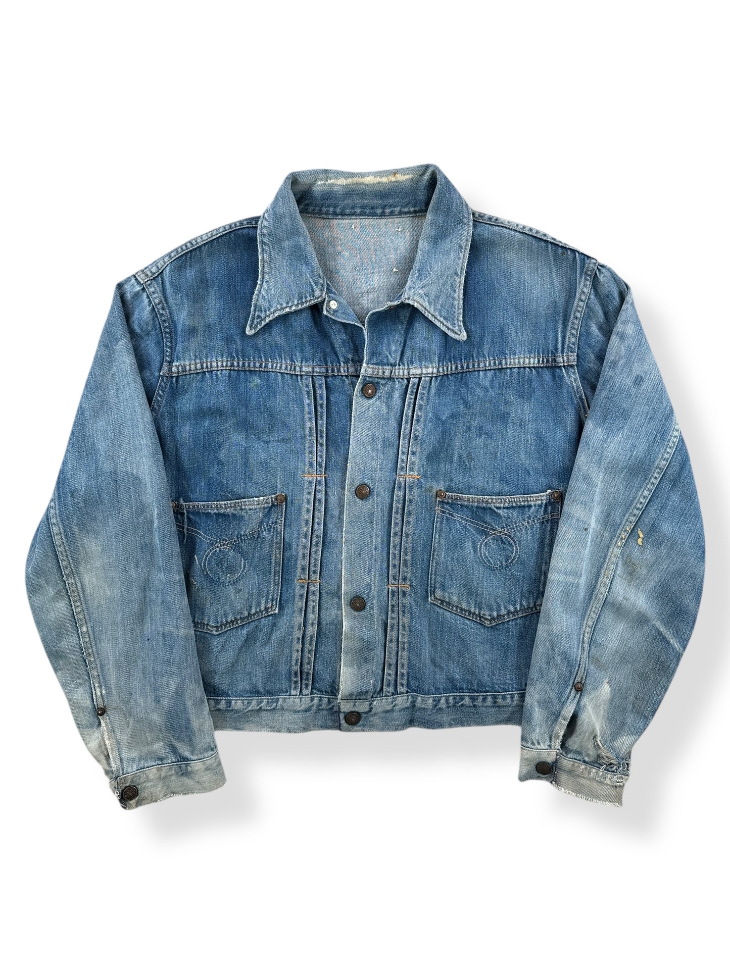 Front of Vintage Montgomery Ward Pleated Denim Jacket SZ L