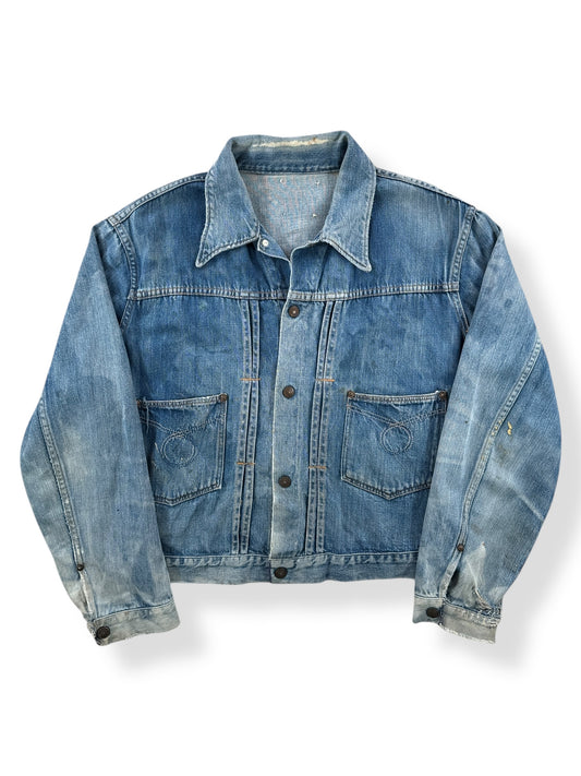 Front of Vintage Montgomery Ward Pleated Denim Jacket SZ L