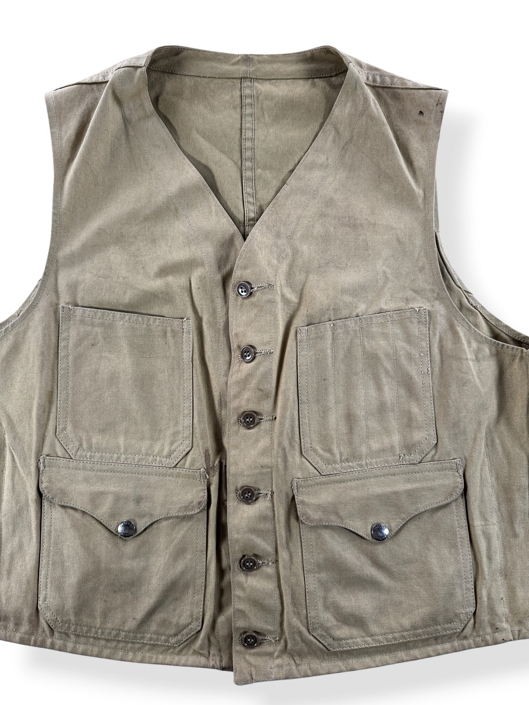 Front Close Up of Vintage 50s Filson's Vest SZ L