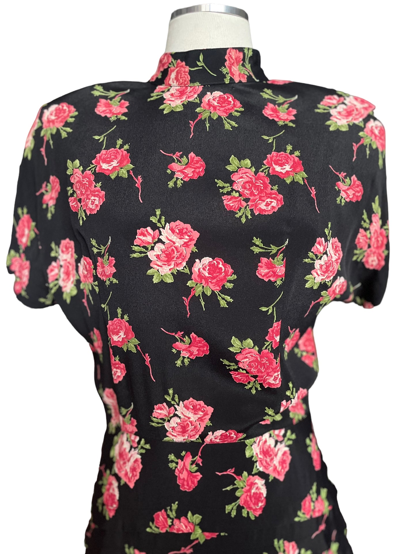 Front top view of Vintage 80s Does 40s Roses Dress | Seattle Vintage Dresses | Barn Owl Ladies Clothing