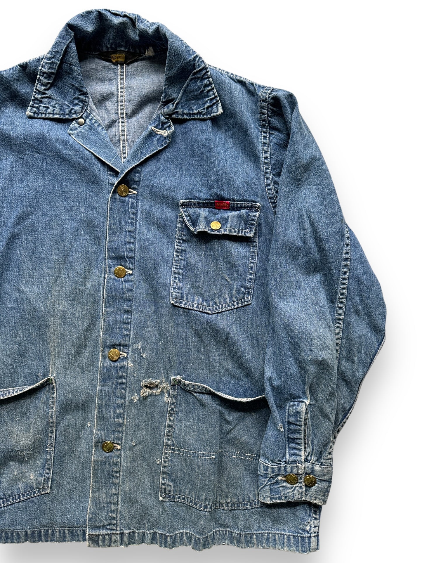 front left of Vintage Big Smith 3 Pocket Denim Chore Coat SZ XL