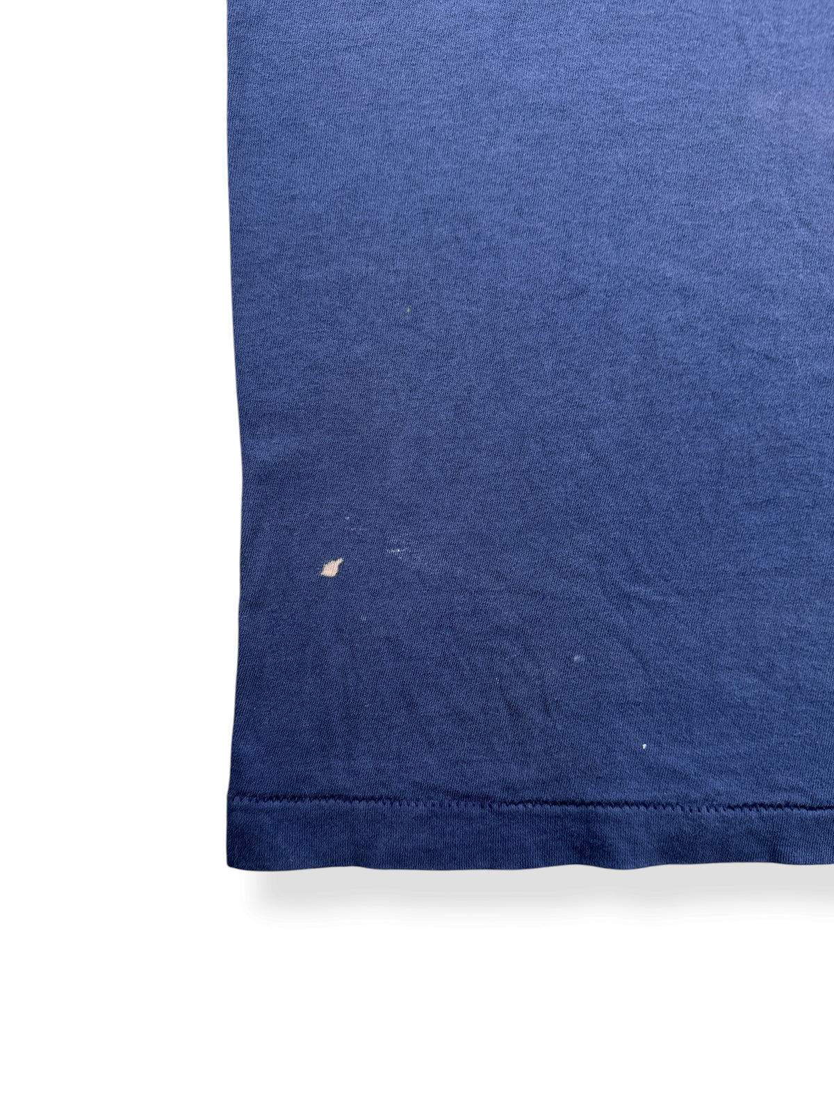 Ware on back of Vintage Distressed Navy Blue Pocket Tee SZ L