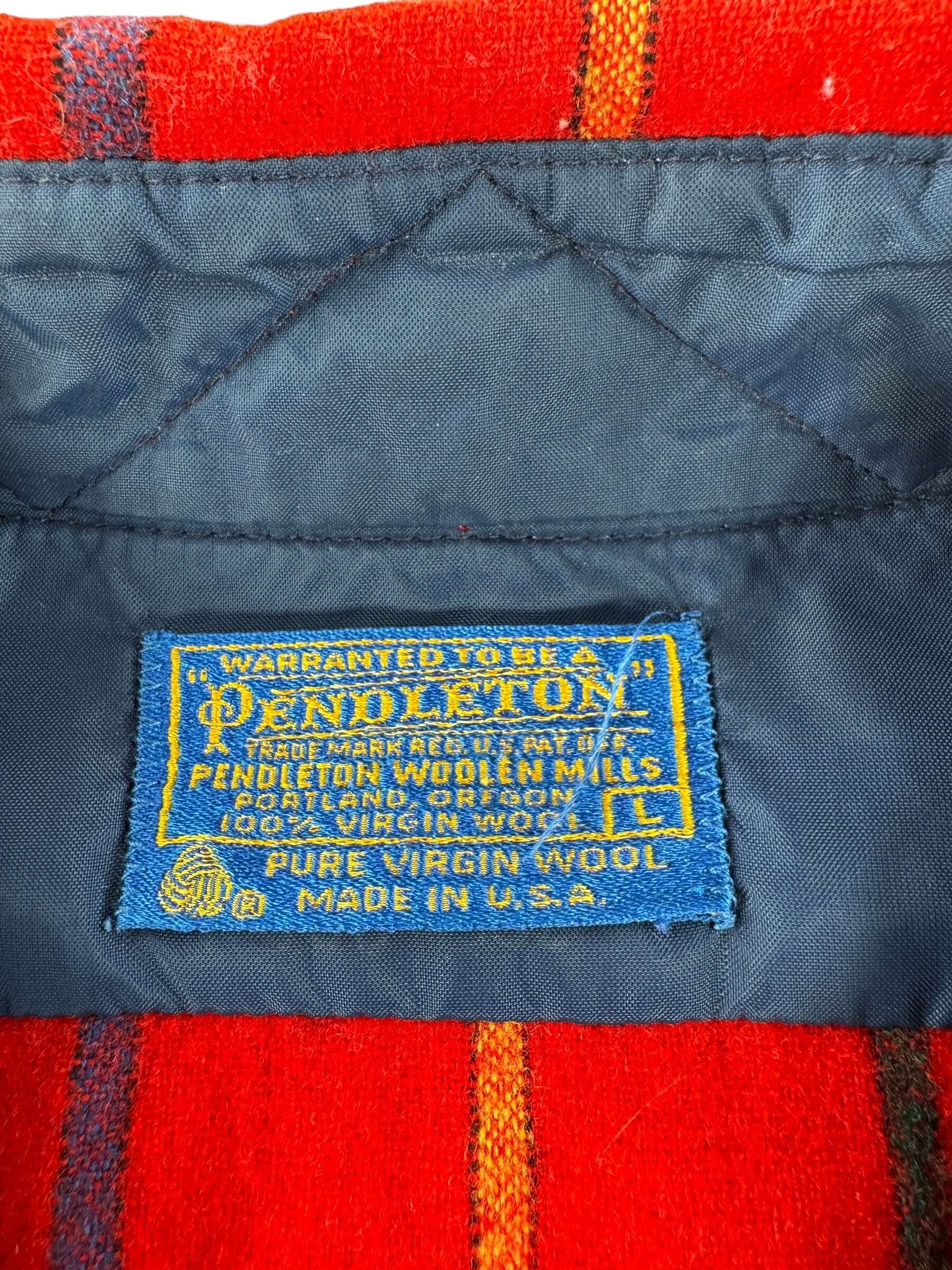 Label on Vintage Red & Yellow Pendleton Flannel SZ L