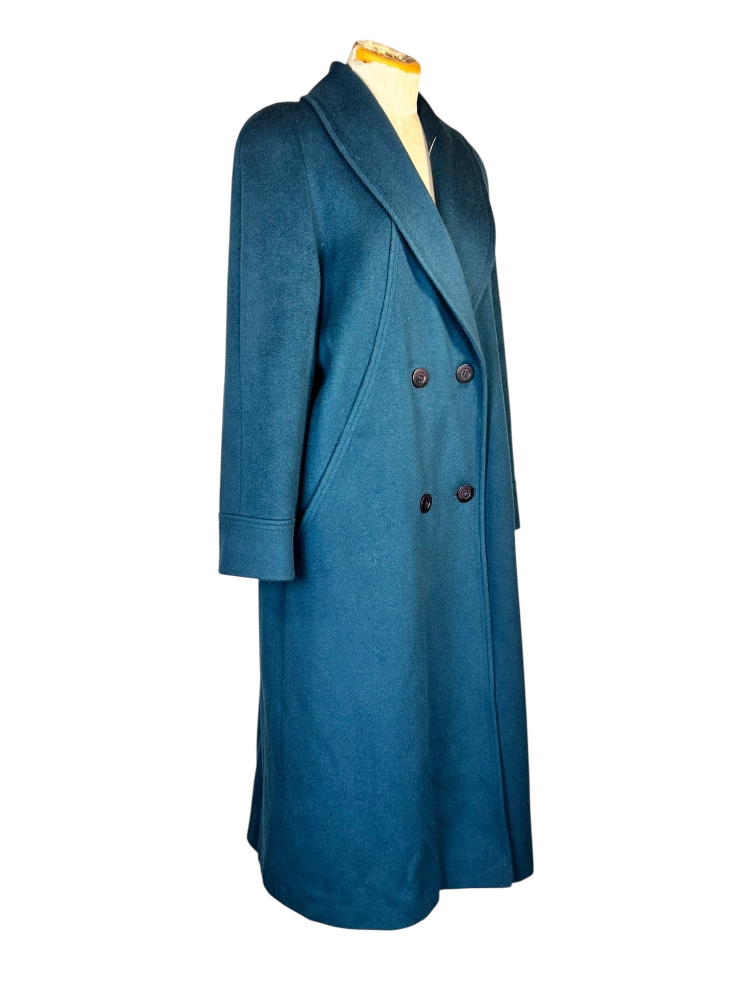 Side view of 80s Does 40s Blue Wool Coat L-XL