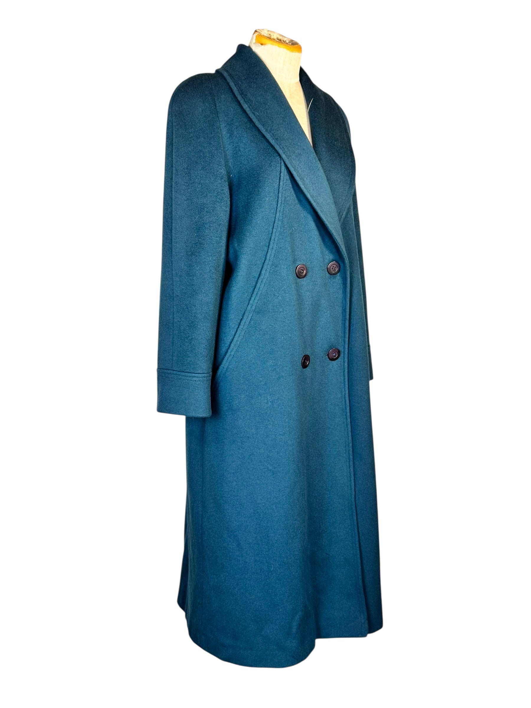 Side view of 80s Does 40s Blue Wool Coat L-XL