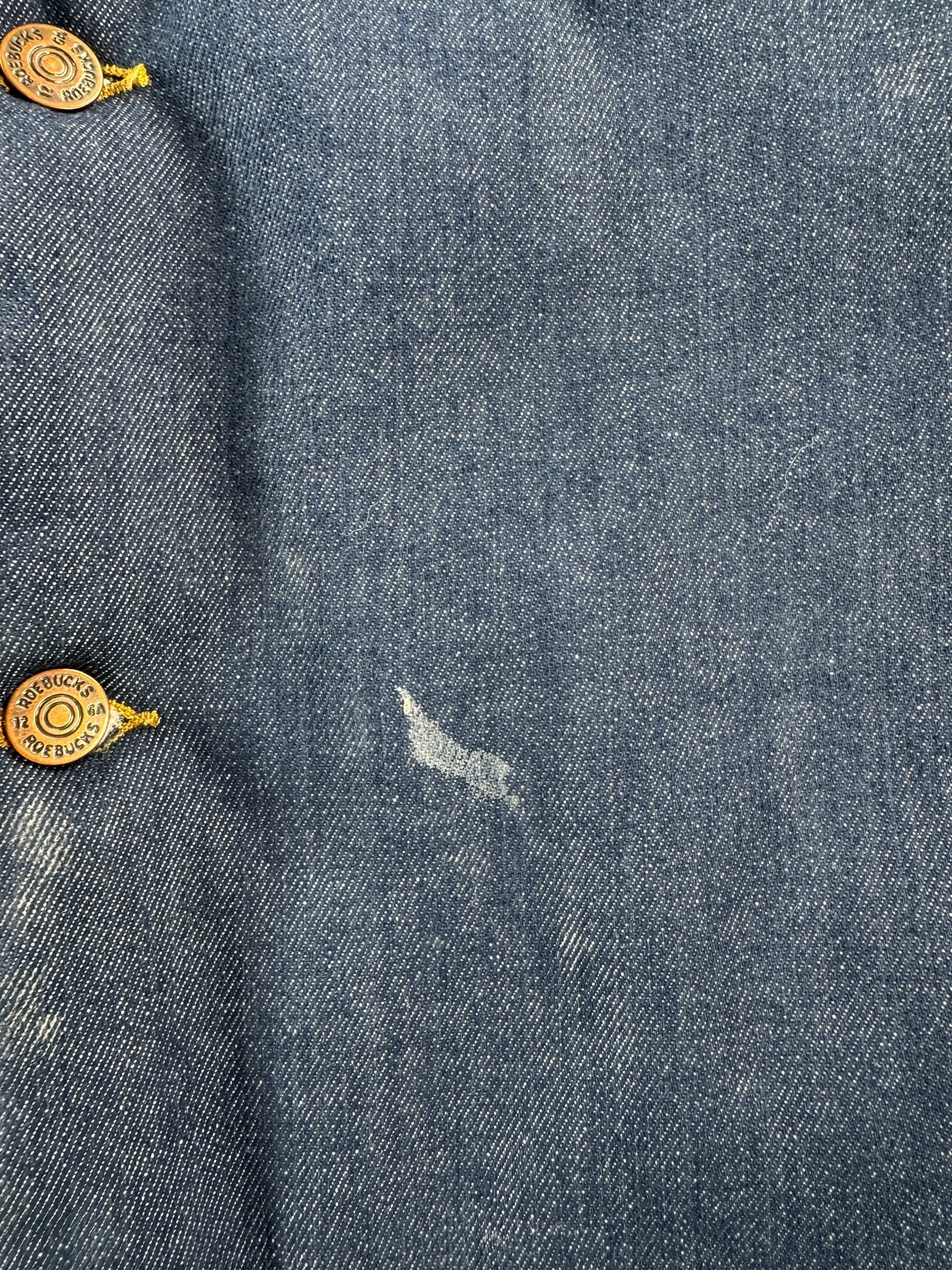 Stain on Vintage Roebucks Raw Denim Shearling Jacket SZ 46 XL