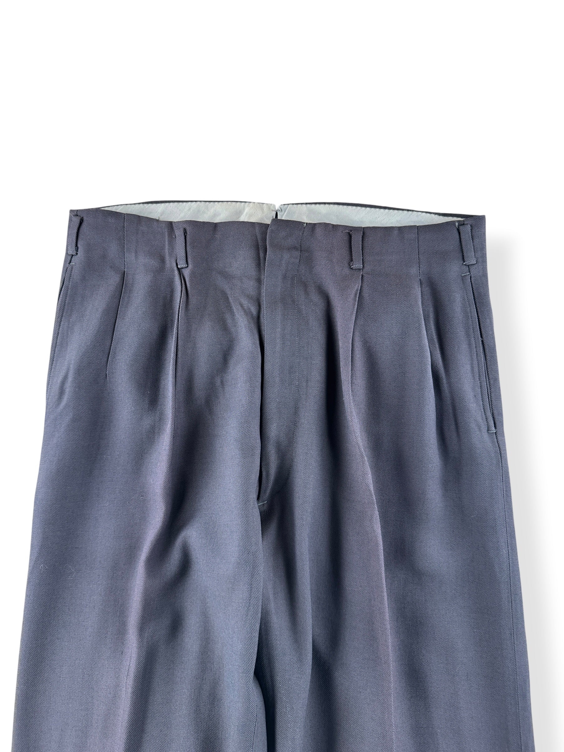 Front Close Up of Vintage Grey Rayon Drop Loop Trousers W34