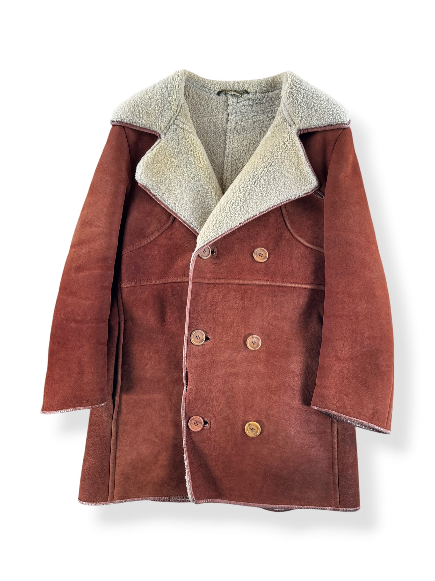 Front of Vintage Antartex Lambskin Suede Sherpa Lined Coat SZ M