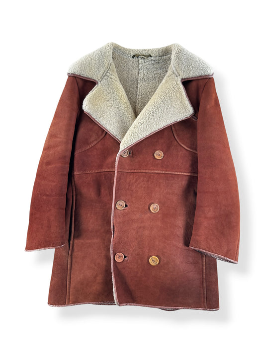 Front of Vintage Antartex Lambskin Suede Sherpa Lined Coat SZ M