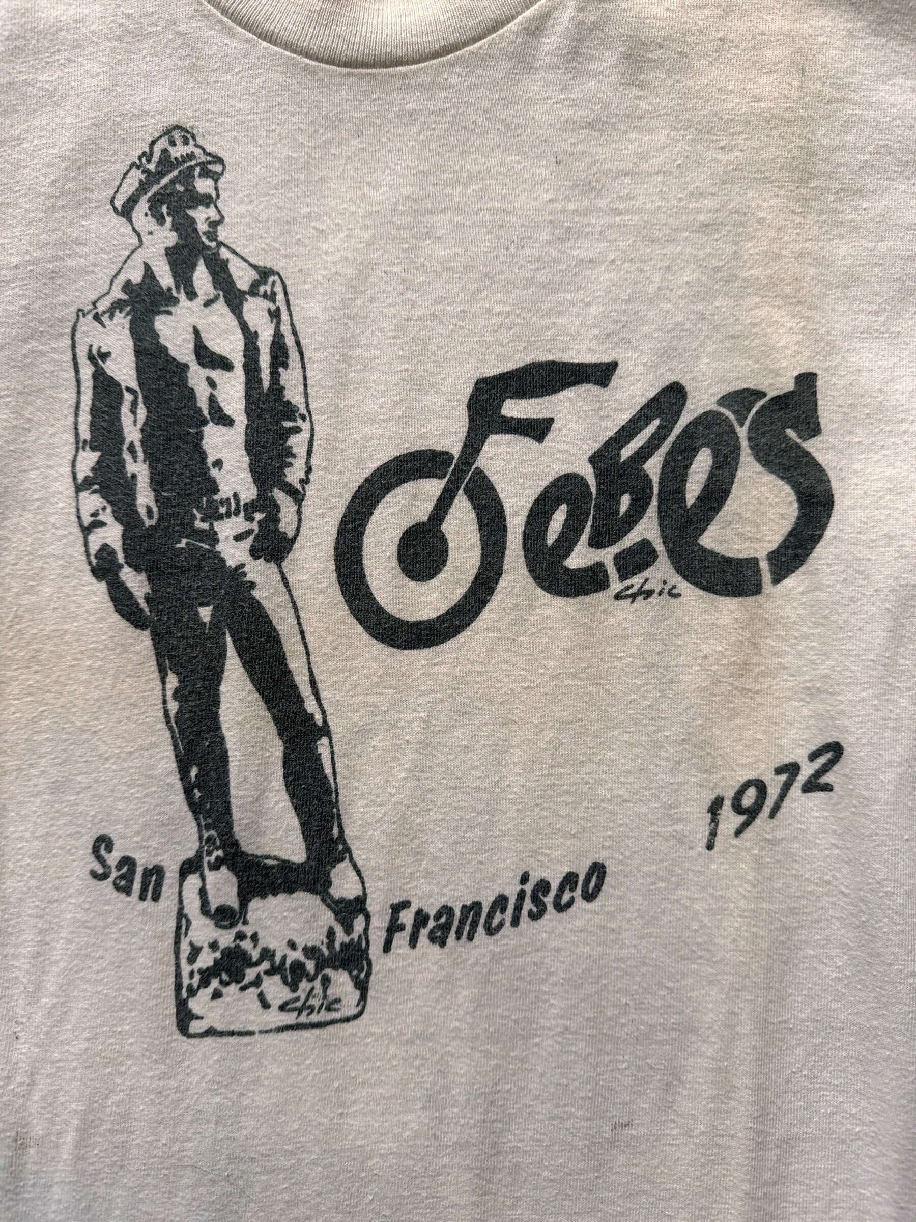 front graphic of Vintage 1972 Fe-Be's San Francisco Gay Biker Bar Tee SZ M