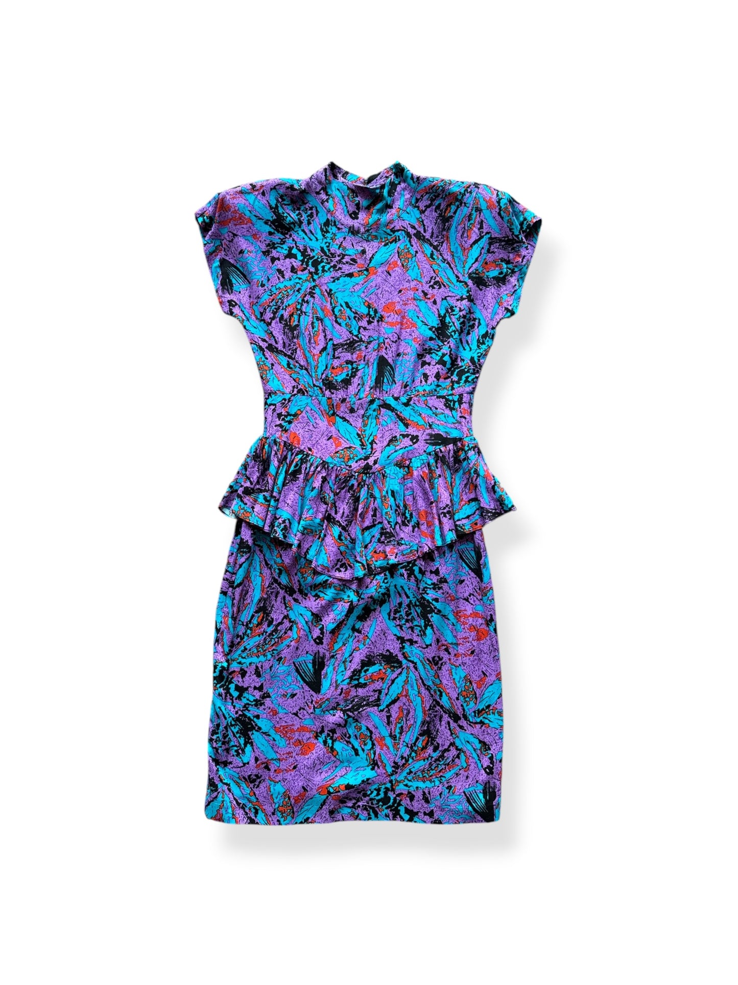 Front of Vintage 80s Paint Splash Peplum Dress SZ 7