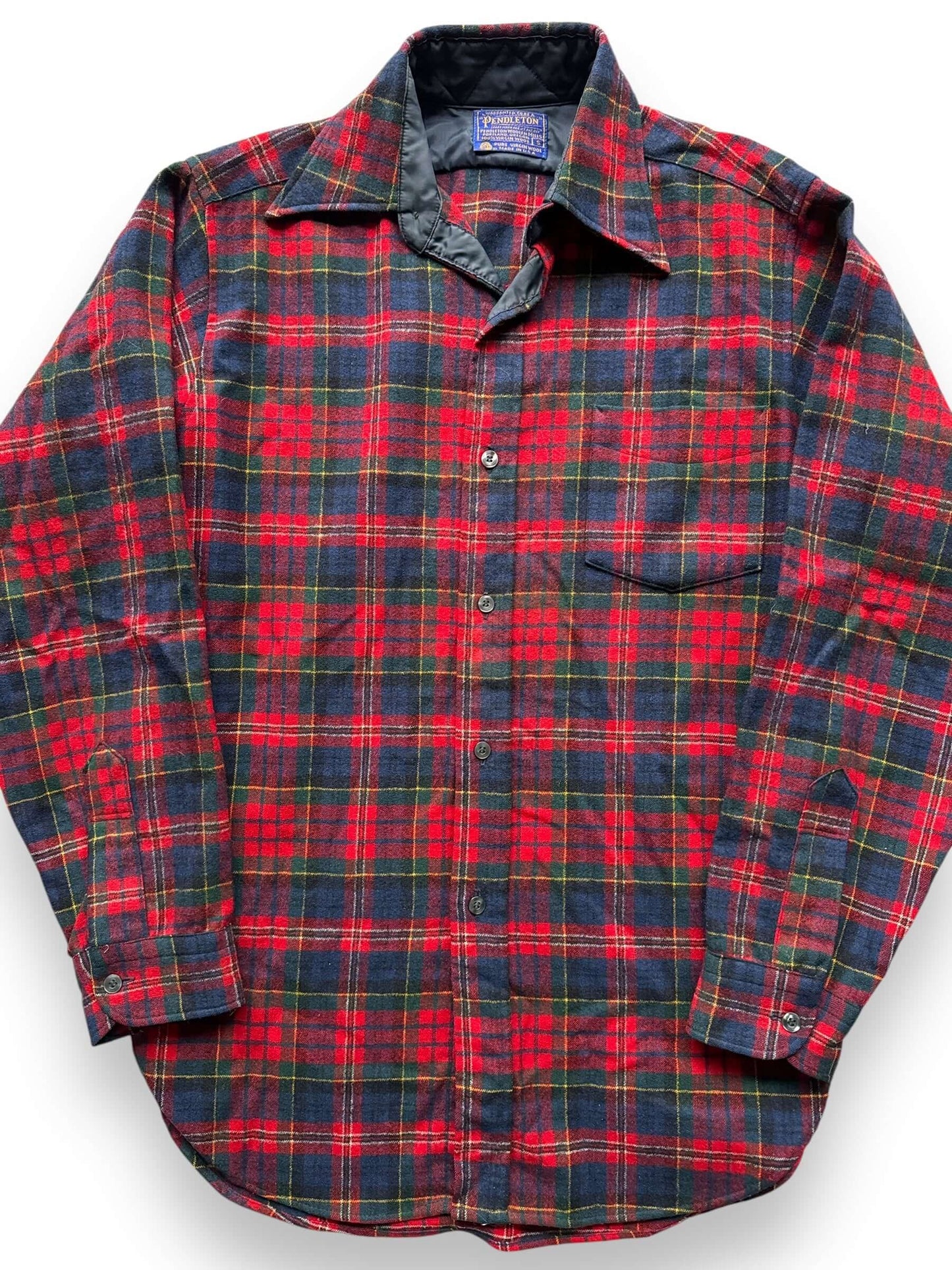 front close up of Vintage Pendleton Red/Yellow/Navy Plaid Flannel SZ S