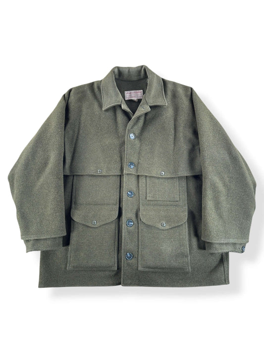 Front of Vintage 90s Era Filson Olive Green Double Mackinaw Jacket SZ 48