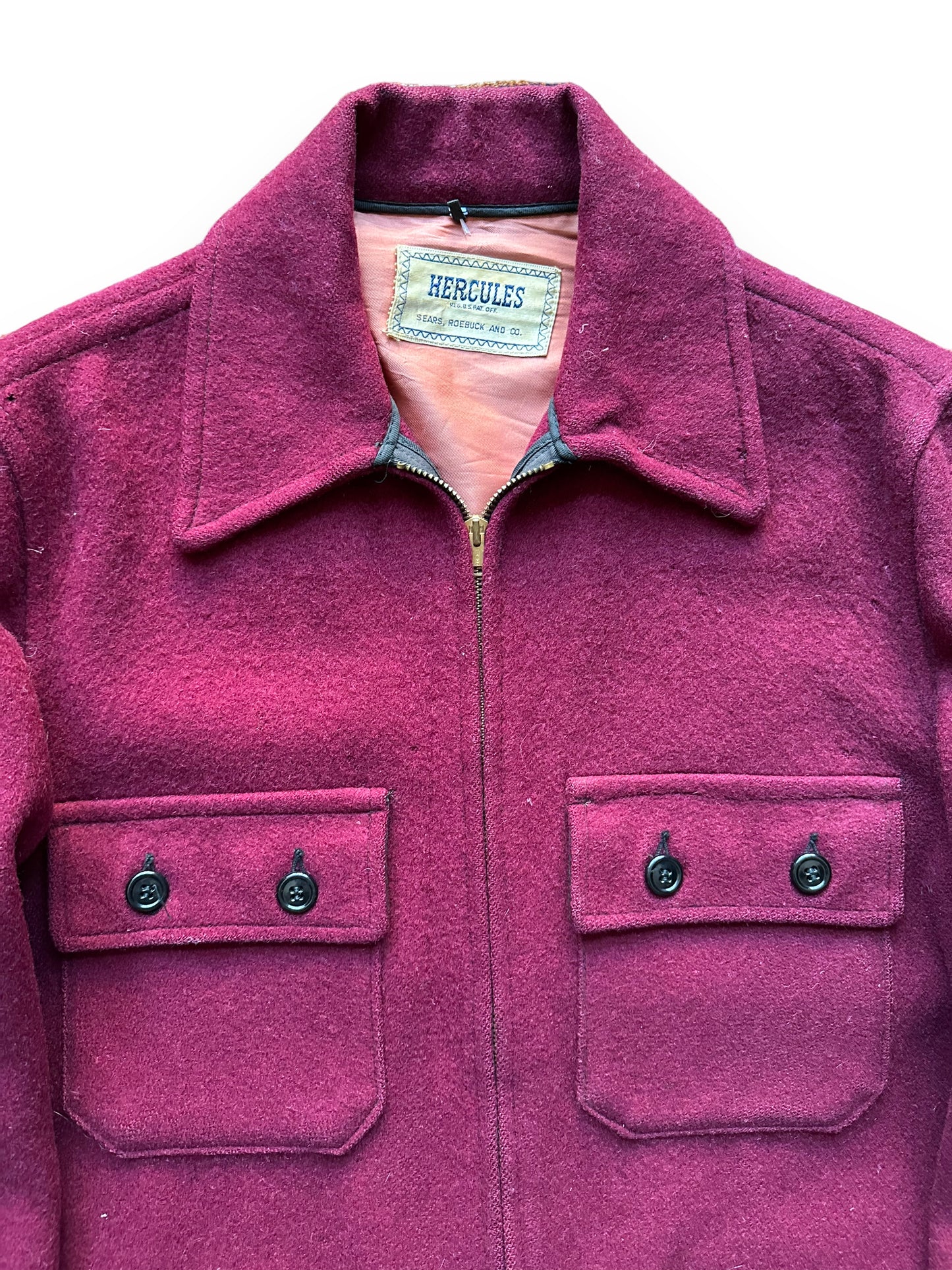 Upper Front View of Vintage 1940s/50s Era Hercules Boxing Pocket Wool Jacket SZ L |  Barn Owl Vintage Goods | Vintage Workwear Seattle