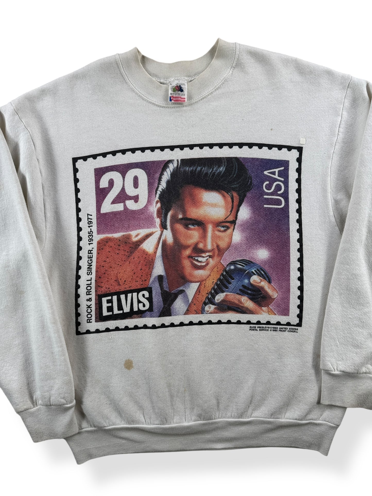 Front Close Up of Vintage Elvis Presley Crewneck AS IS SZ L