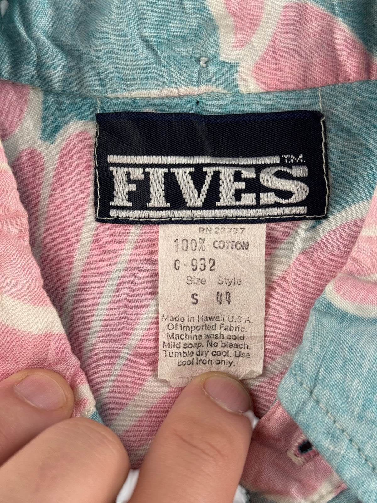 Tags on Vintage Fives Cotton Aloha Shirt SZ S