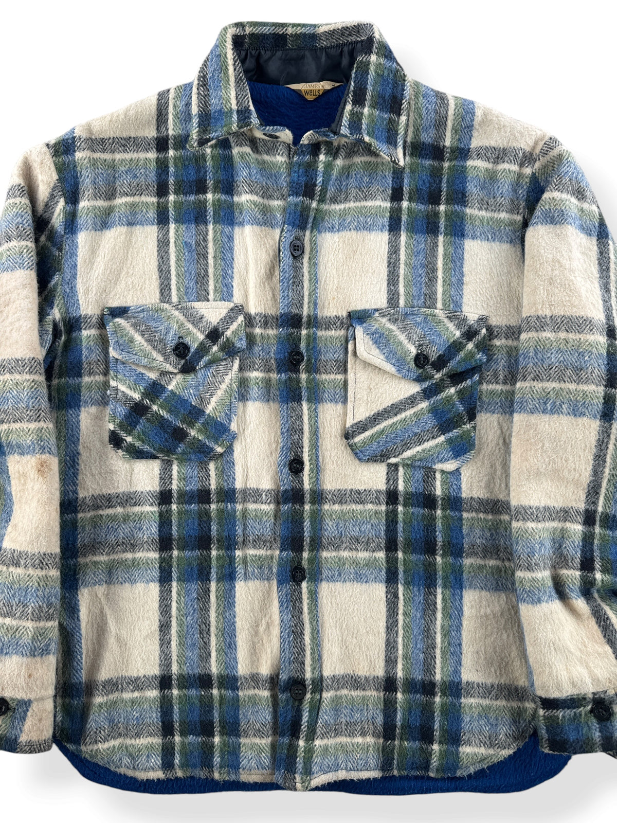 Close-up of Vintage Blue Plaid CPO Coat SZ M