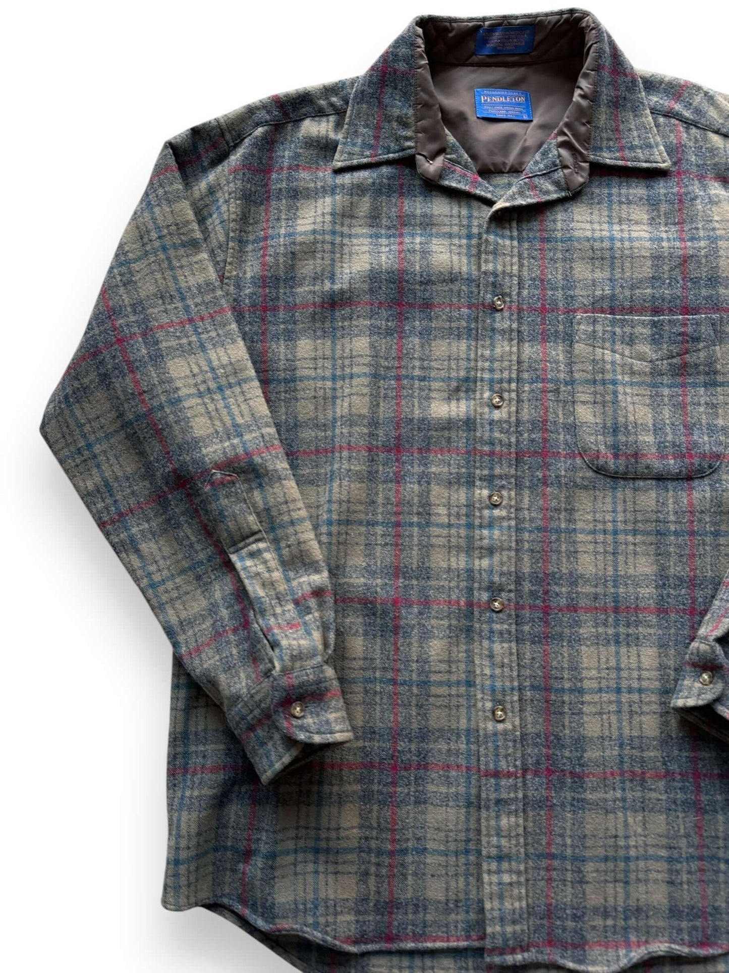 front right of Vintage Pendleton Beige/Red/Navy Flannel SZ L