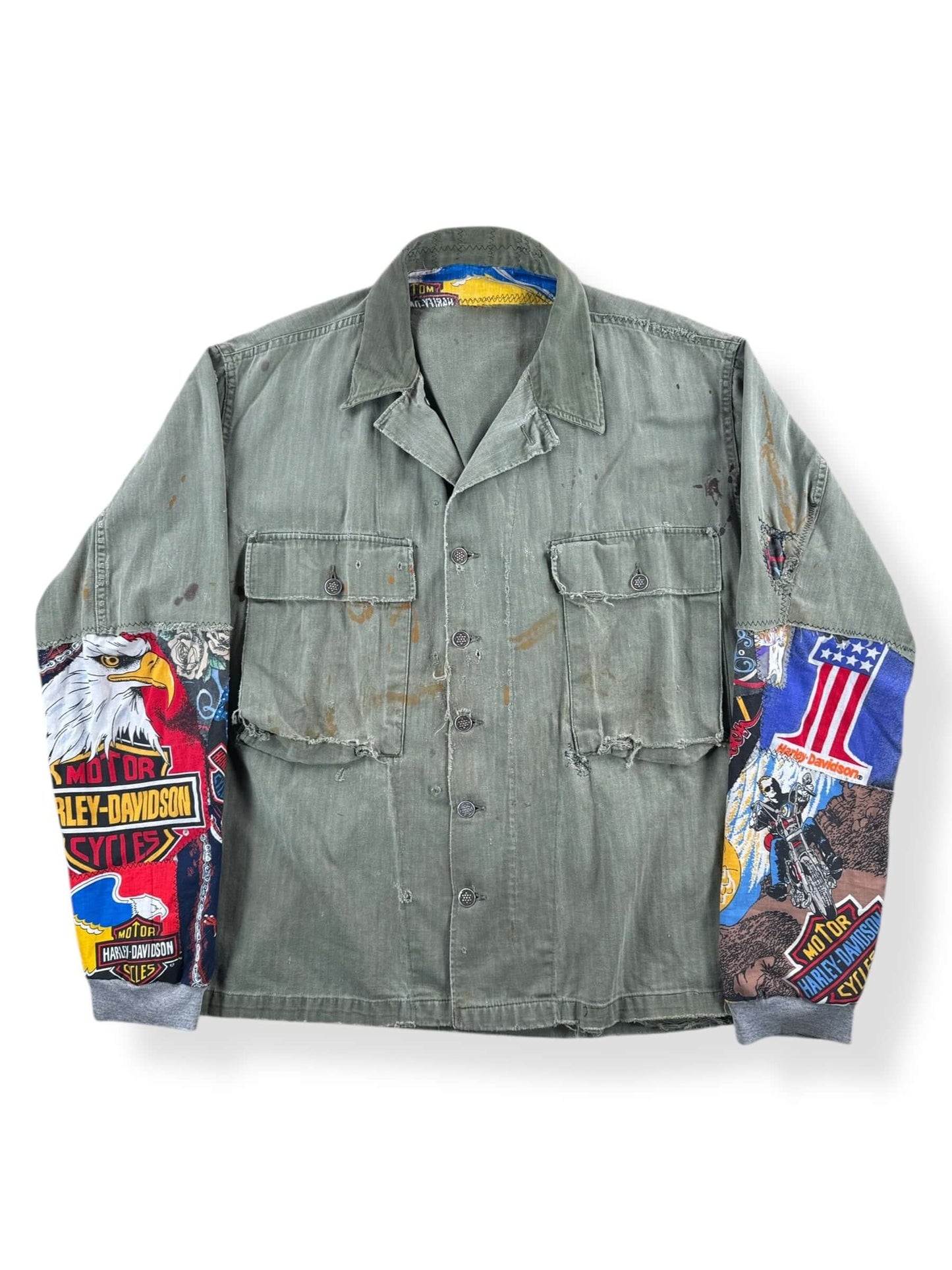 Front of Vintage Custom Harley Bandana HBT Military Top SZ XL