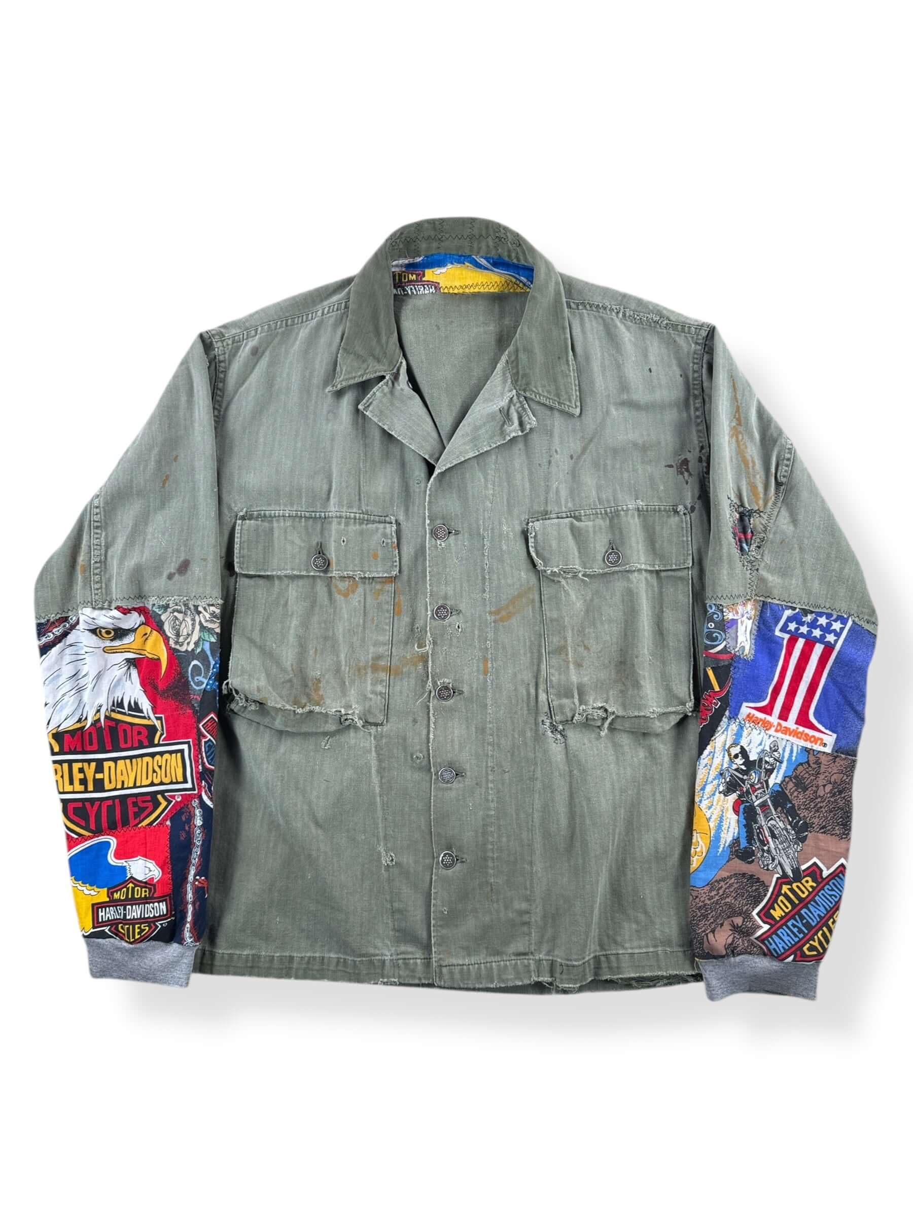 Front of Vintage Custom Harley Bandana HBT Military Top SZ XL