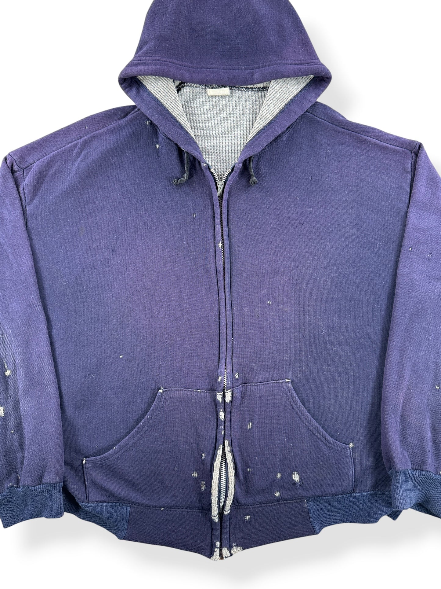 Vintage 70s Thrashed Waffle Zip Up Sweatshirt SZ XL