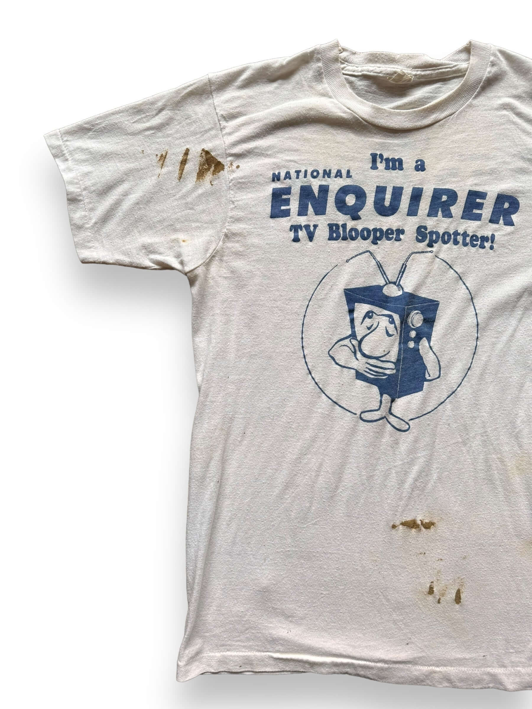 front right of Vintage Paint Splattered National Inquirer Tee SZ M