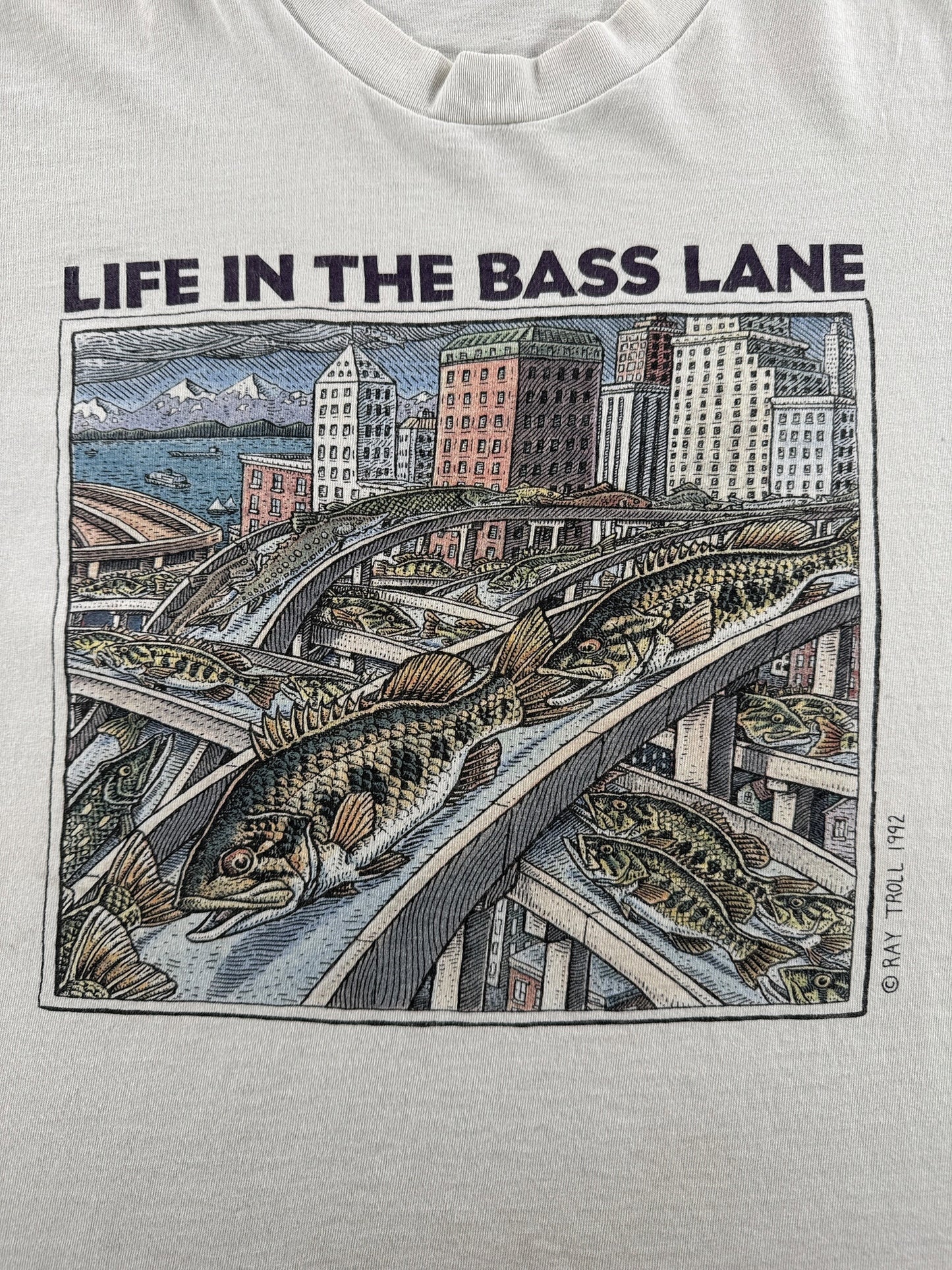Graphic of Vintage Ray Troll Life In The Bass Lane Tee SZ XL