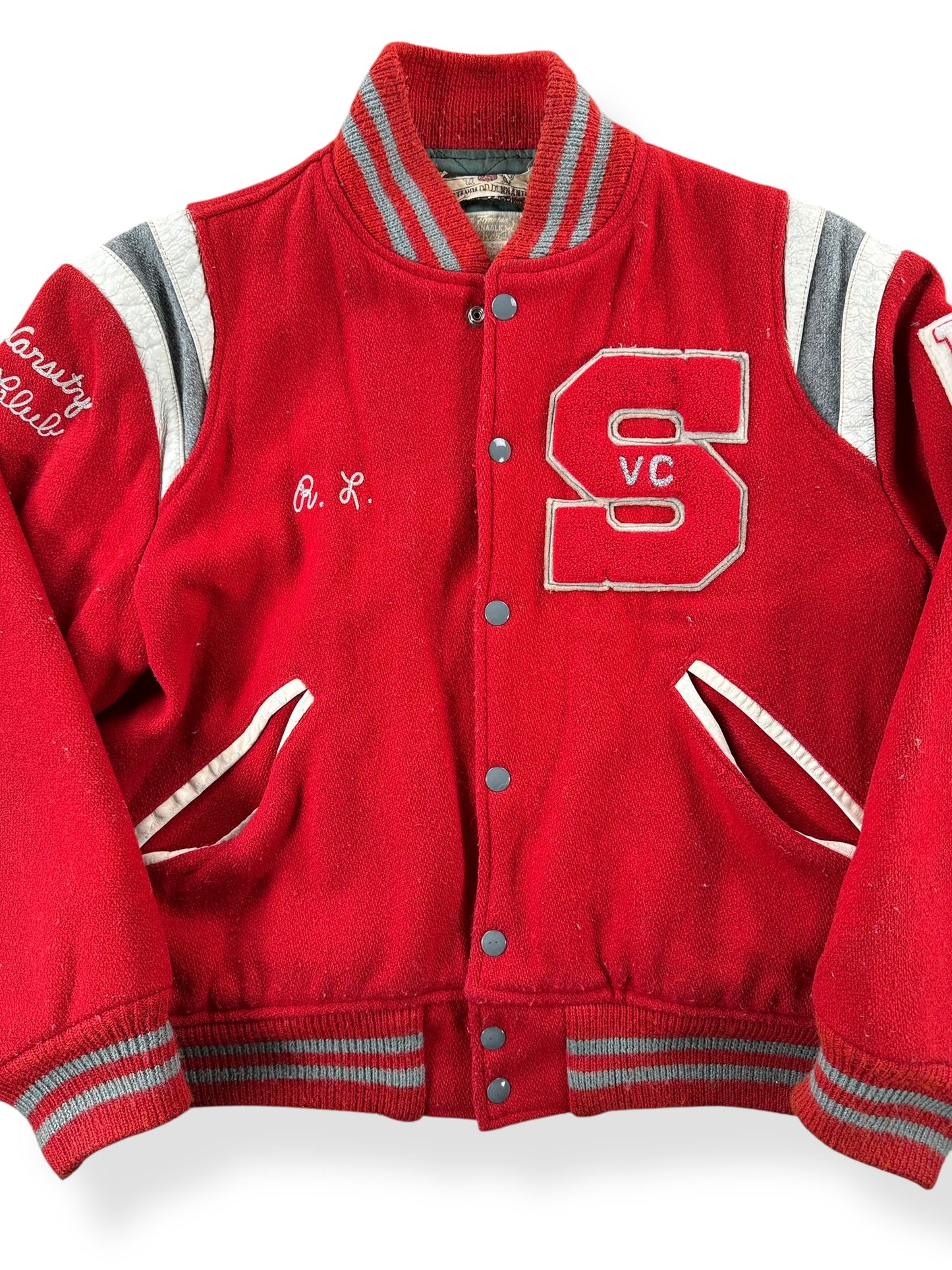 Front Close Up of Vintage Spartans Varsity Jacket SZ L