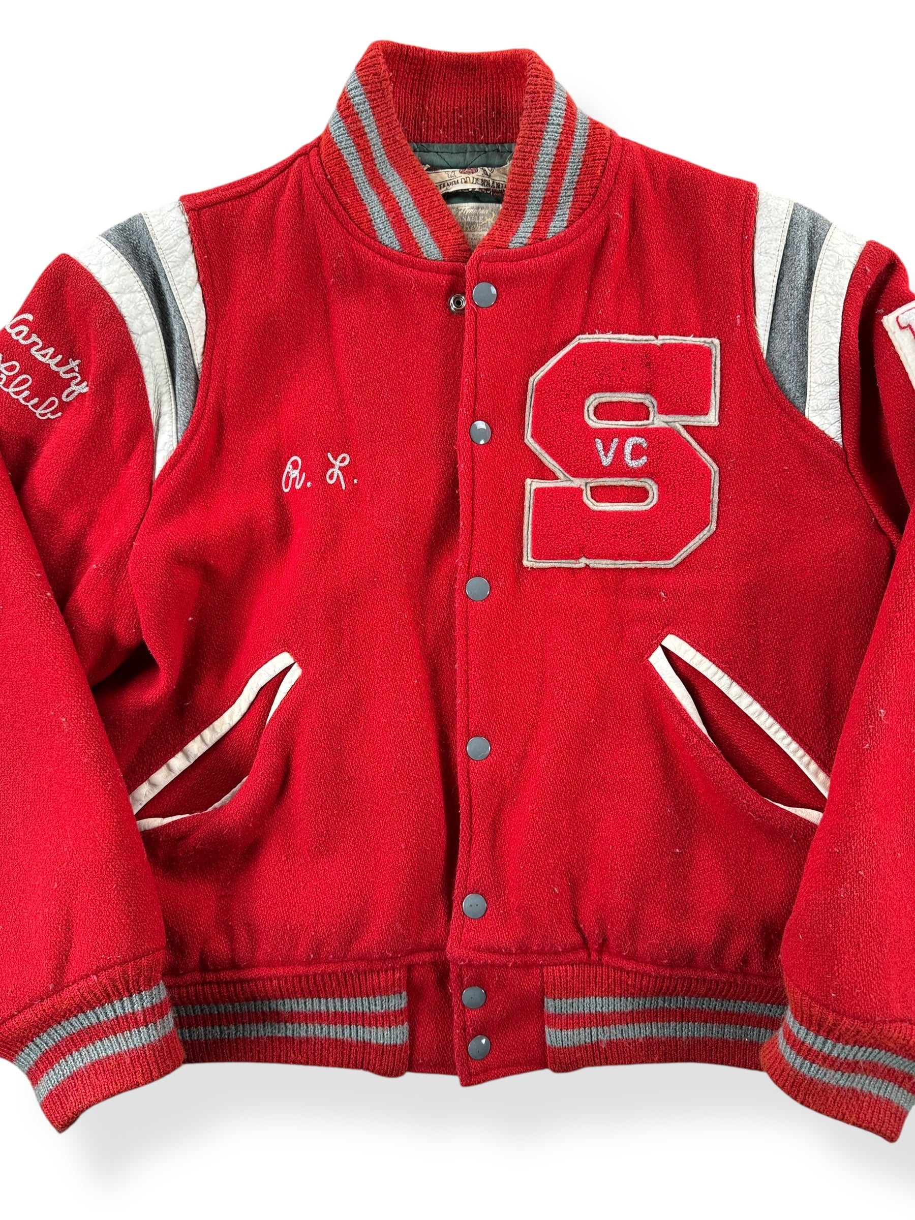 Front Close Up of Vintage Spartans Varsity Jacket SZ L